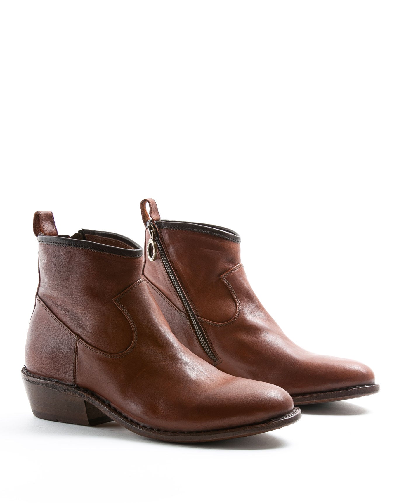 Fiorentini + Baker, ROCKER REN, Brown leather ankle boots with slightly pointed toe and inside zip-Made in Italy-lateral