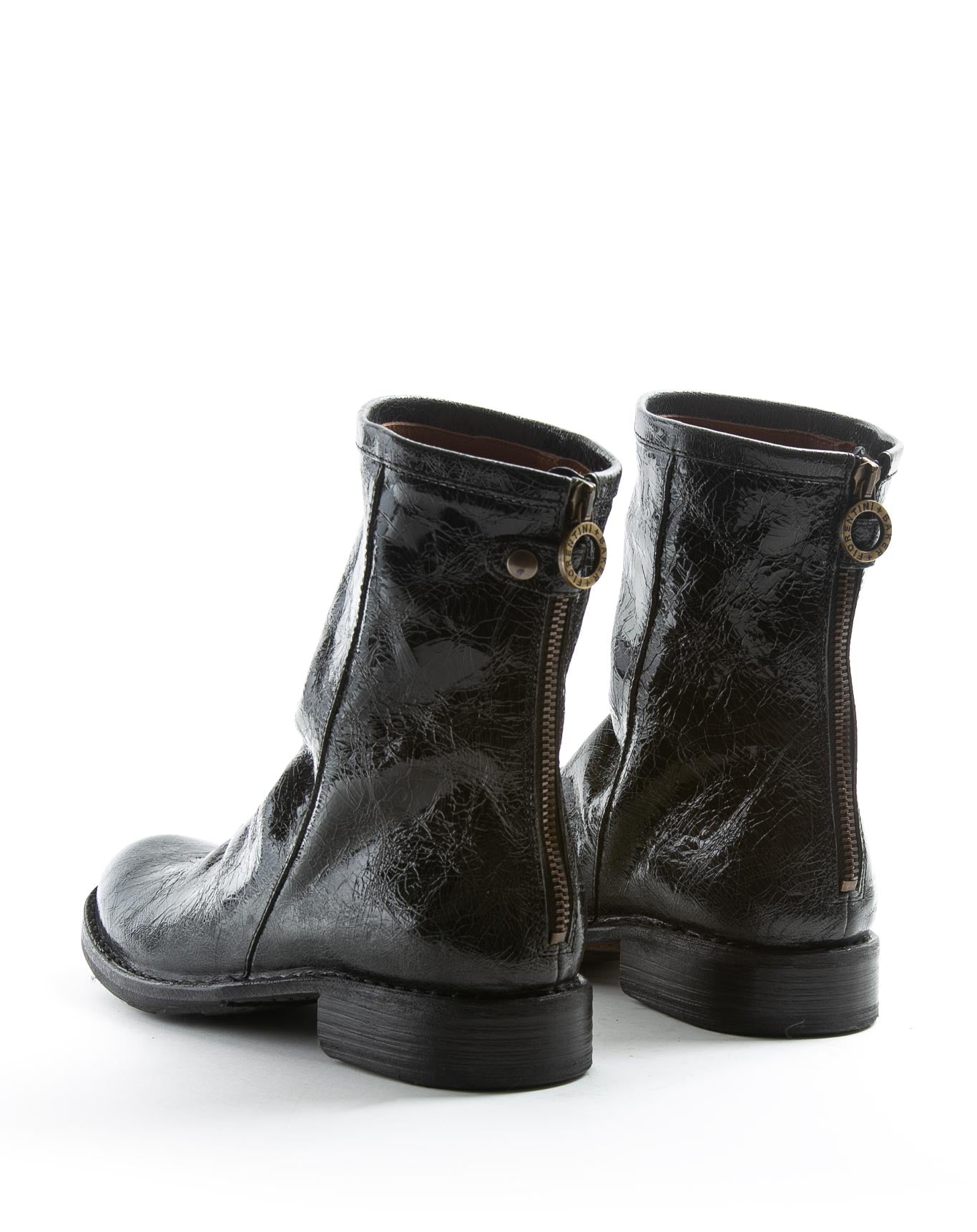 Fiorentini + Baker, ETERNITY EVEN, Women tall ankle boots with slightly ruched vamp and rear zip in distressed black leather-Made in Italy-back