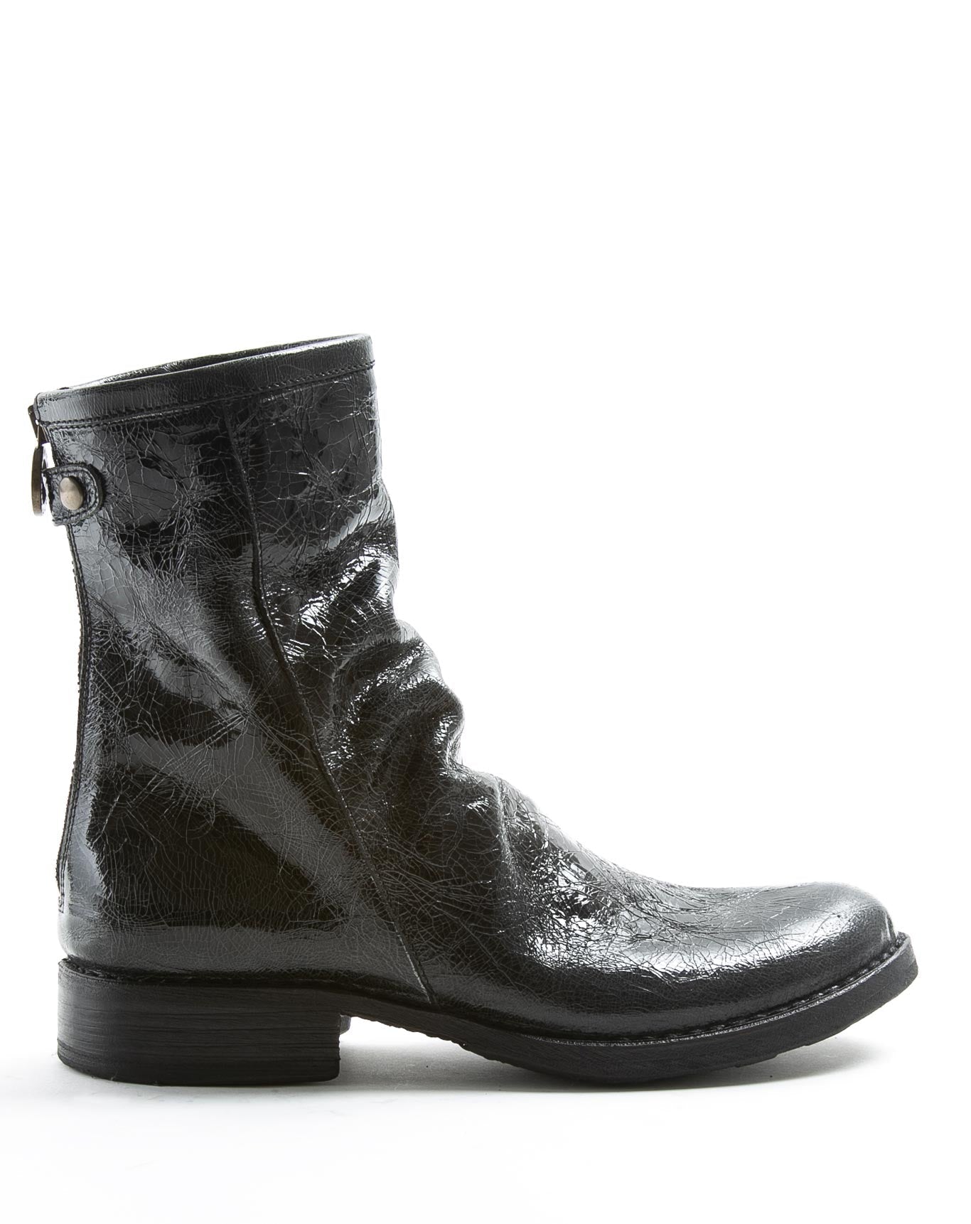 Fiorentini + Baker, ETERNITY EVEN, Women tall ankle boots with slightly ruched vamp and rear zip in distressed black leather-Made in Italy-side