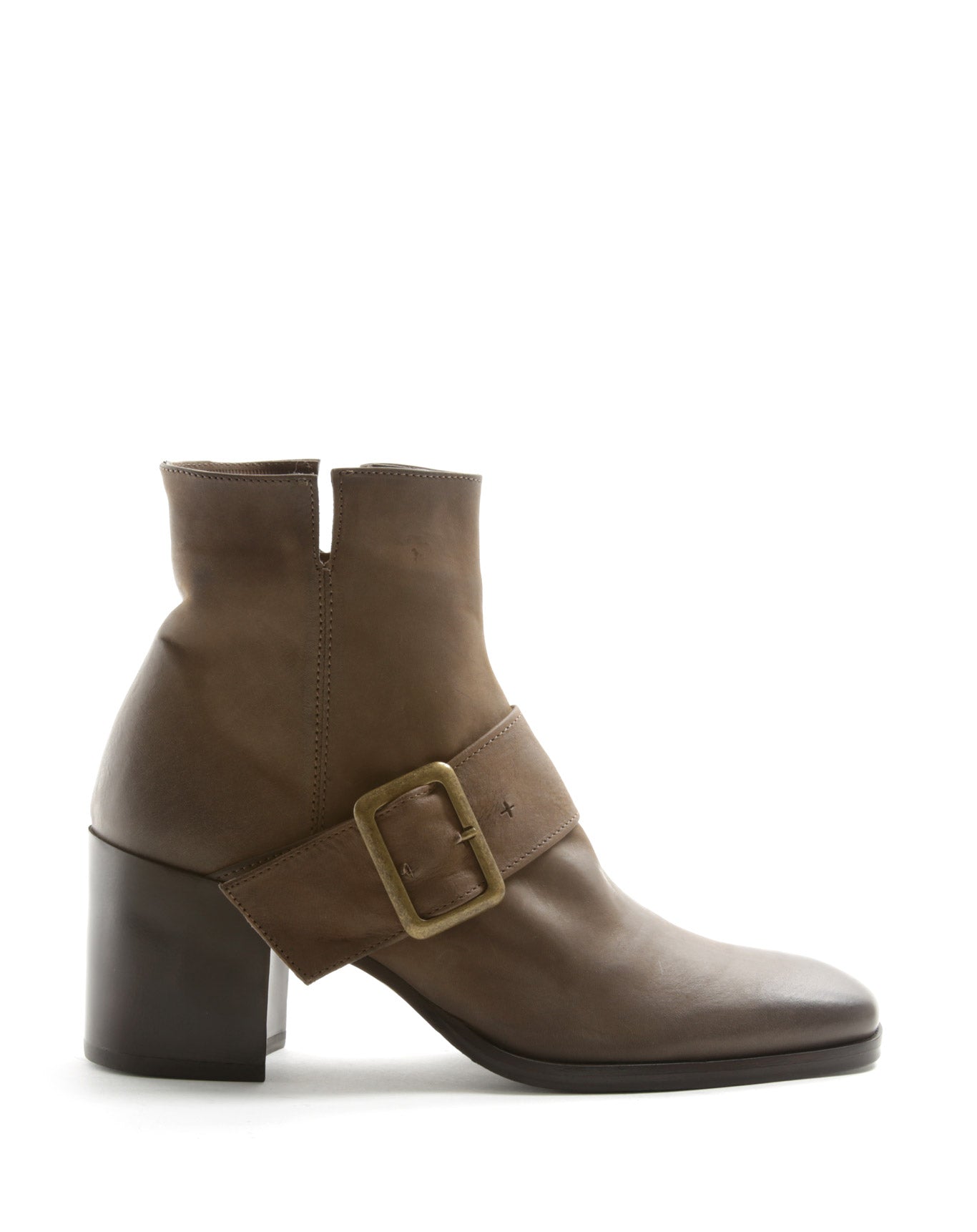 Fiorentini + Baker, CLAREY CAPE,  Comfortable brown ankle boots with wide instep, buckled strap, squared toe and 7cm heel-Made to last-side