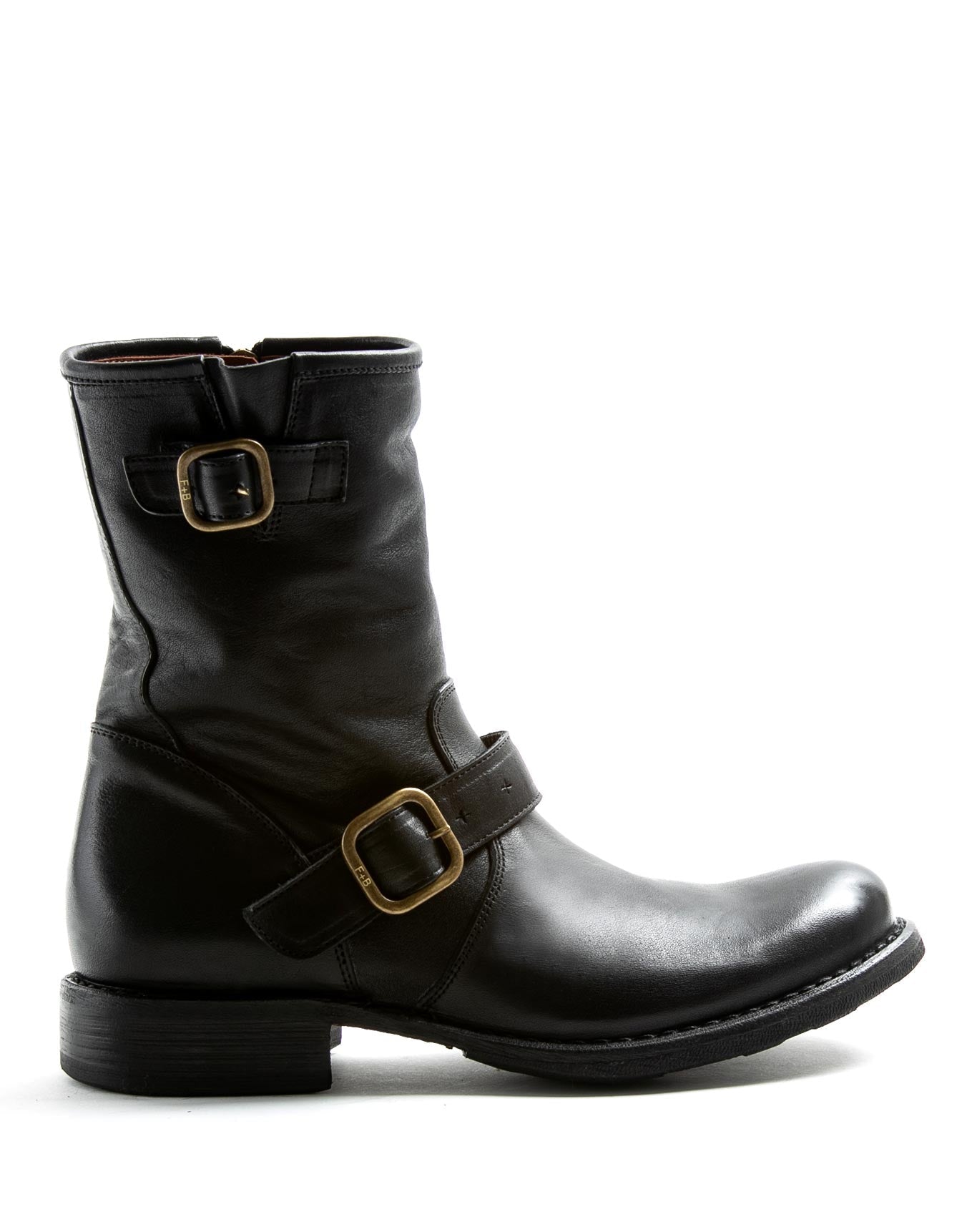 Fiorentini + Baker, ETERNITY EVIA, Biker ankle boots with buckle detailing and inside zip in black leather-Made in Italy-side