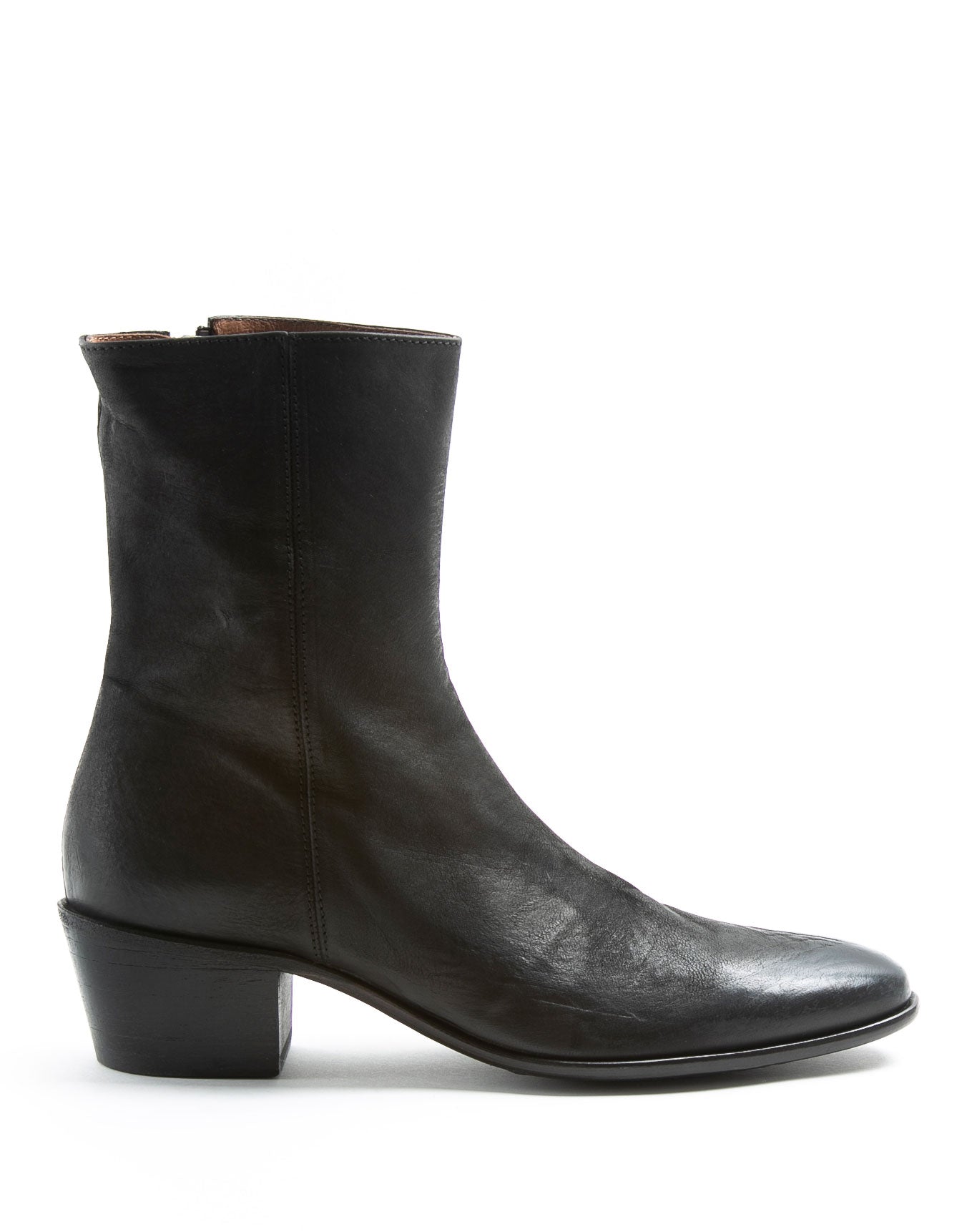 Fiorentini + Baker, MISTER MATT, Women tall ankle boots with slightly pointed toe and 5cm heel in reversed black leather-Made in Italy-side