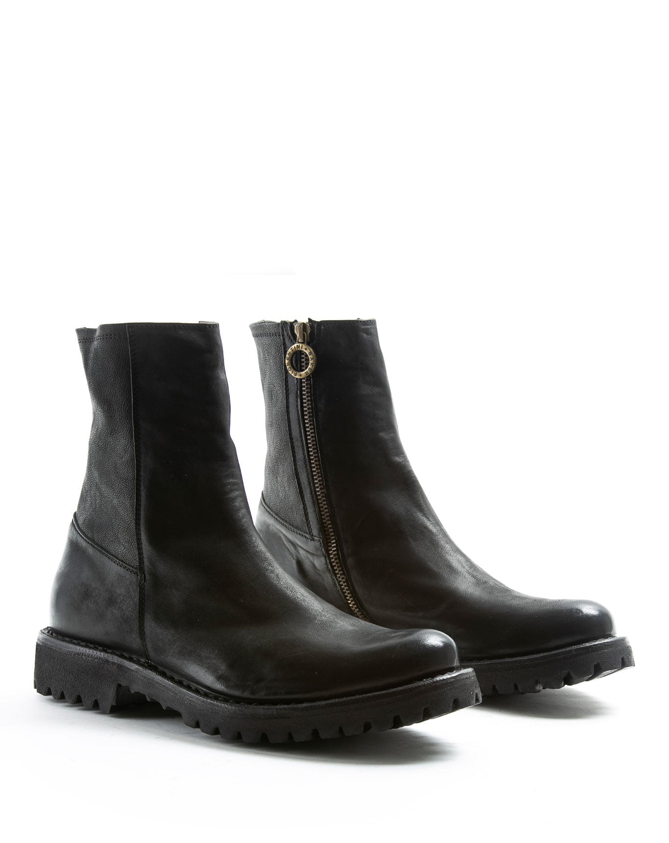 Fiorentini + Baker, ETERNITY MASSIVE M-EBE, Black leather tall ankle boots with stretch leather panel and thick rubber sole-Made in Italy-lateral