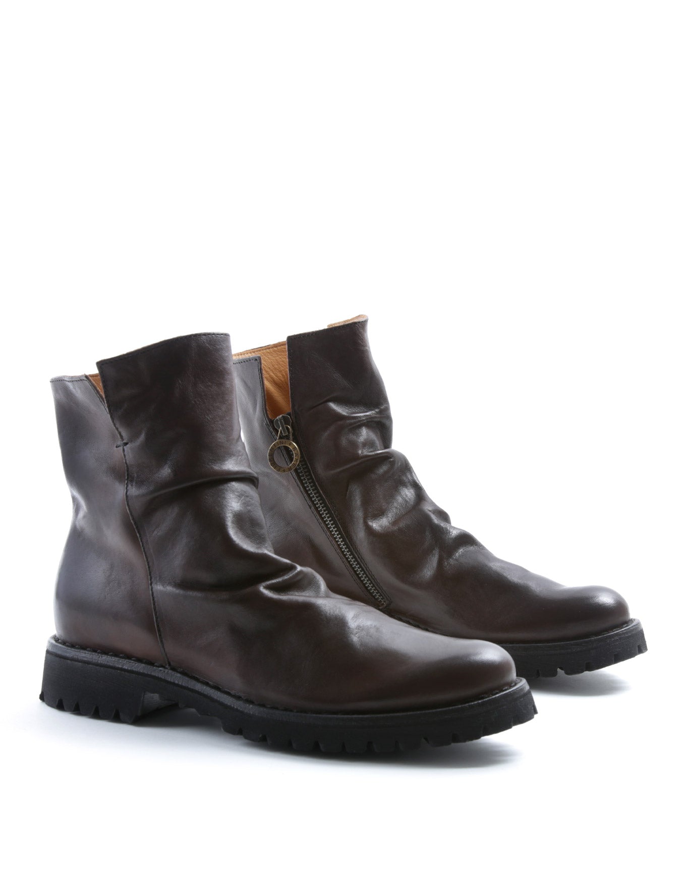 Fiorentini + Baker, ETERNITY MASSIVE M-ELF, Ankle boots with slightly ruched vamp and a thick rubber sole in brown leather-Made in Italy-lateral