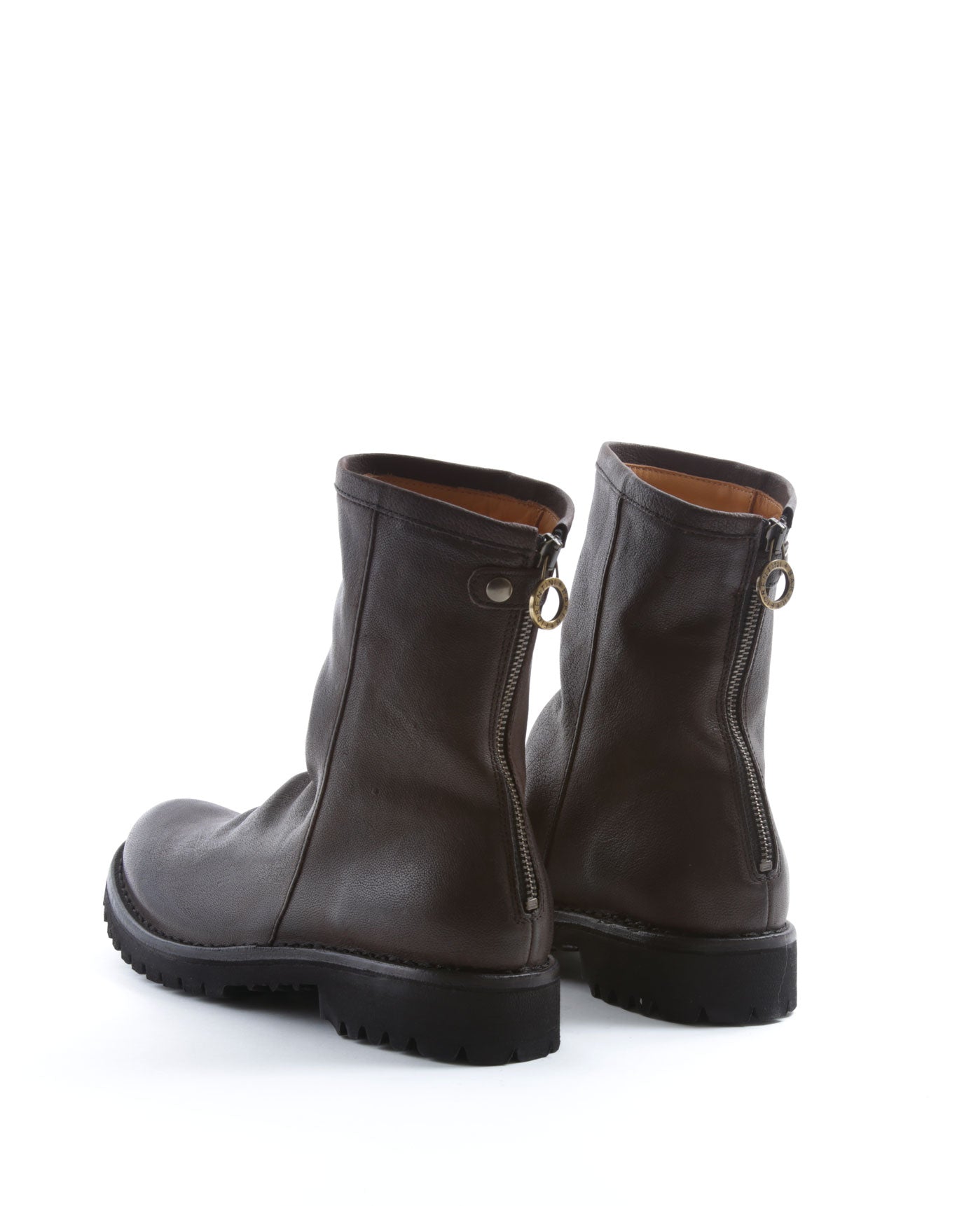 Fiorentini + Baker, ETERNITY MASSIVE M-EVEN, Brown leather tall ankle boots with rear zip and thick sole-Made in Italy-back