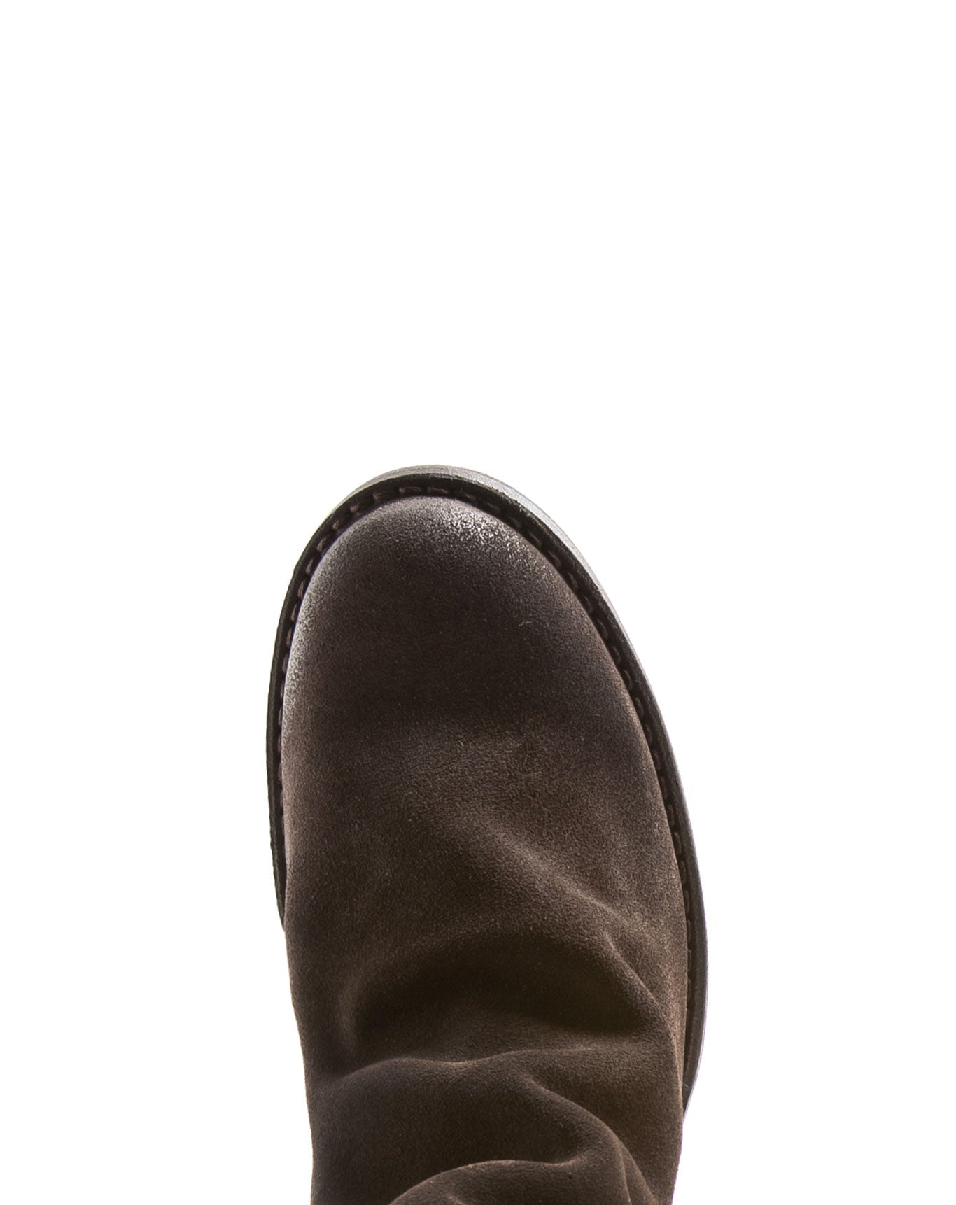 Fiorentini + Baker, ETERNITY ELF, Dark brown suede ankle boots with slightly ruched vamp and inside zip-Made in Italy-toe