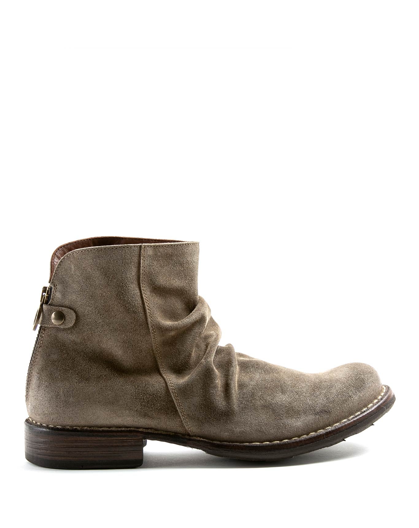 Fiorentini + Baker, ETERNITY ELINA, Grey suede ankle boots with rear zip and round toe-Made in Italy-side