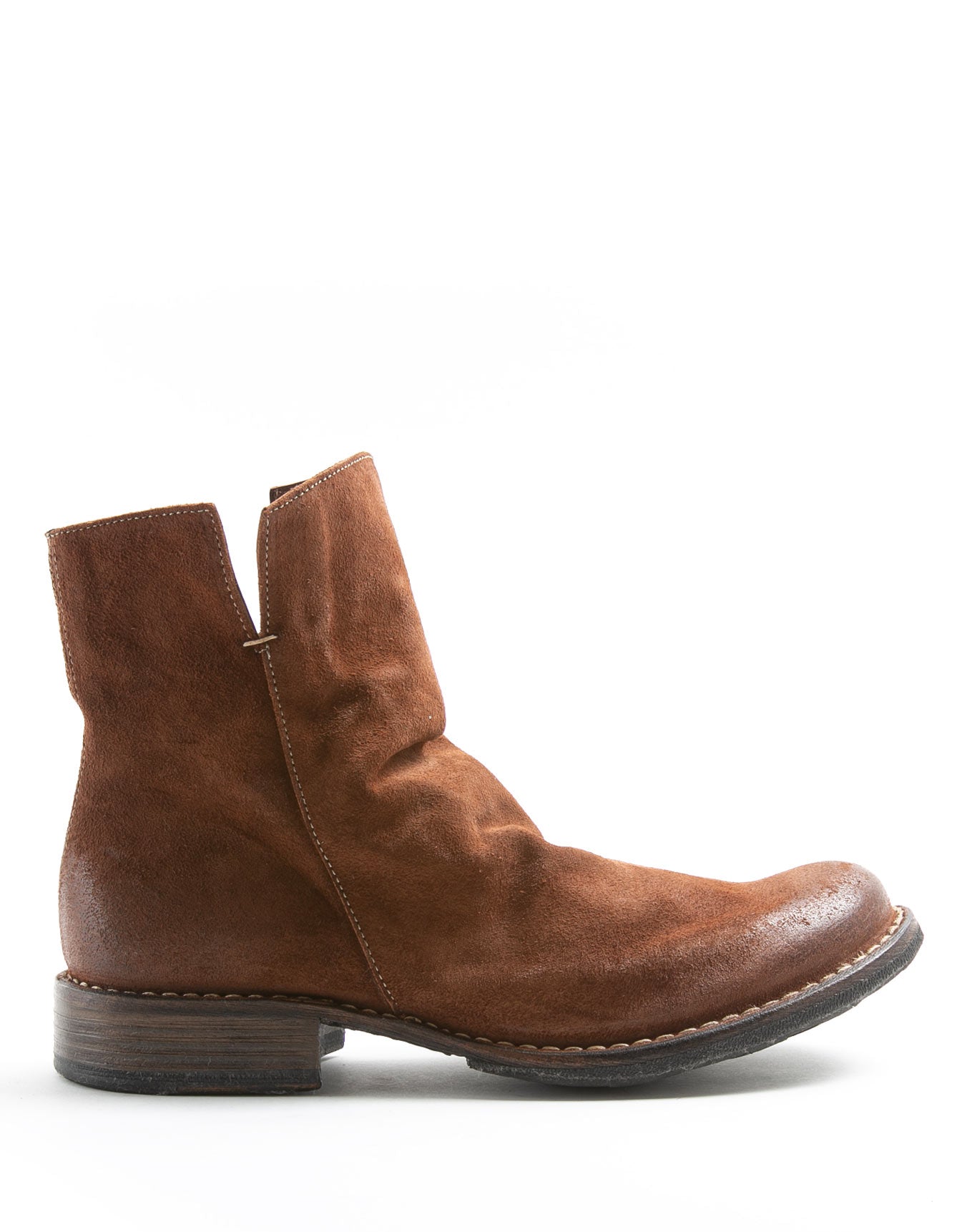Fiorentini + Baker, ETERNITY ELF, Brown suede ankle boots with slightly ruched vamp and inside zip-Made in Italy-side