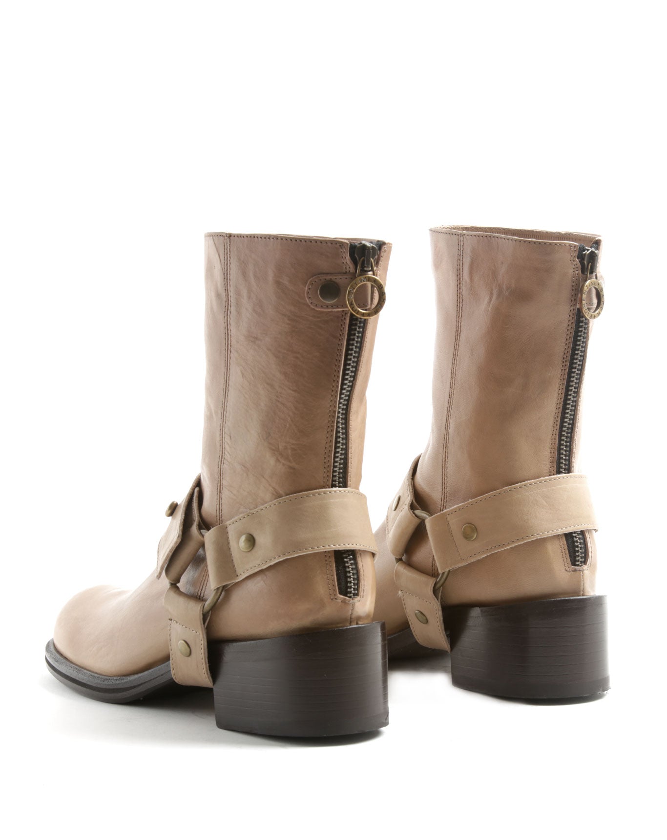 Fiorentini + Baker, MIX MENNY+, Women tall ankle boots with square toe and detachable harness in sand leather-Made in Italy-back