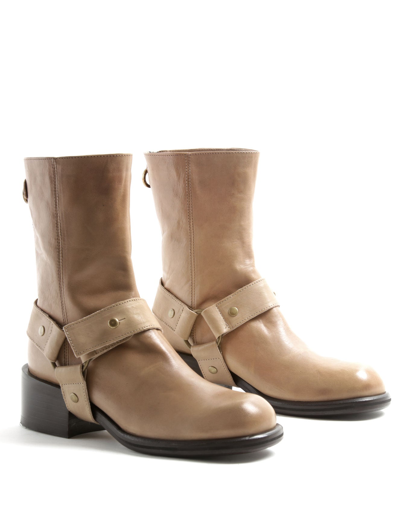 Fiorentini + Baker, MIX MENNY+, Women tall ankle boots with square toe and detachable harness in sand leather-Made in Italy-lateral