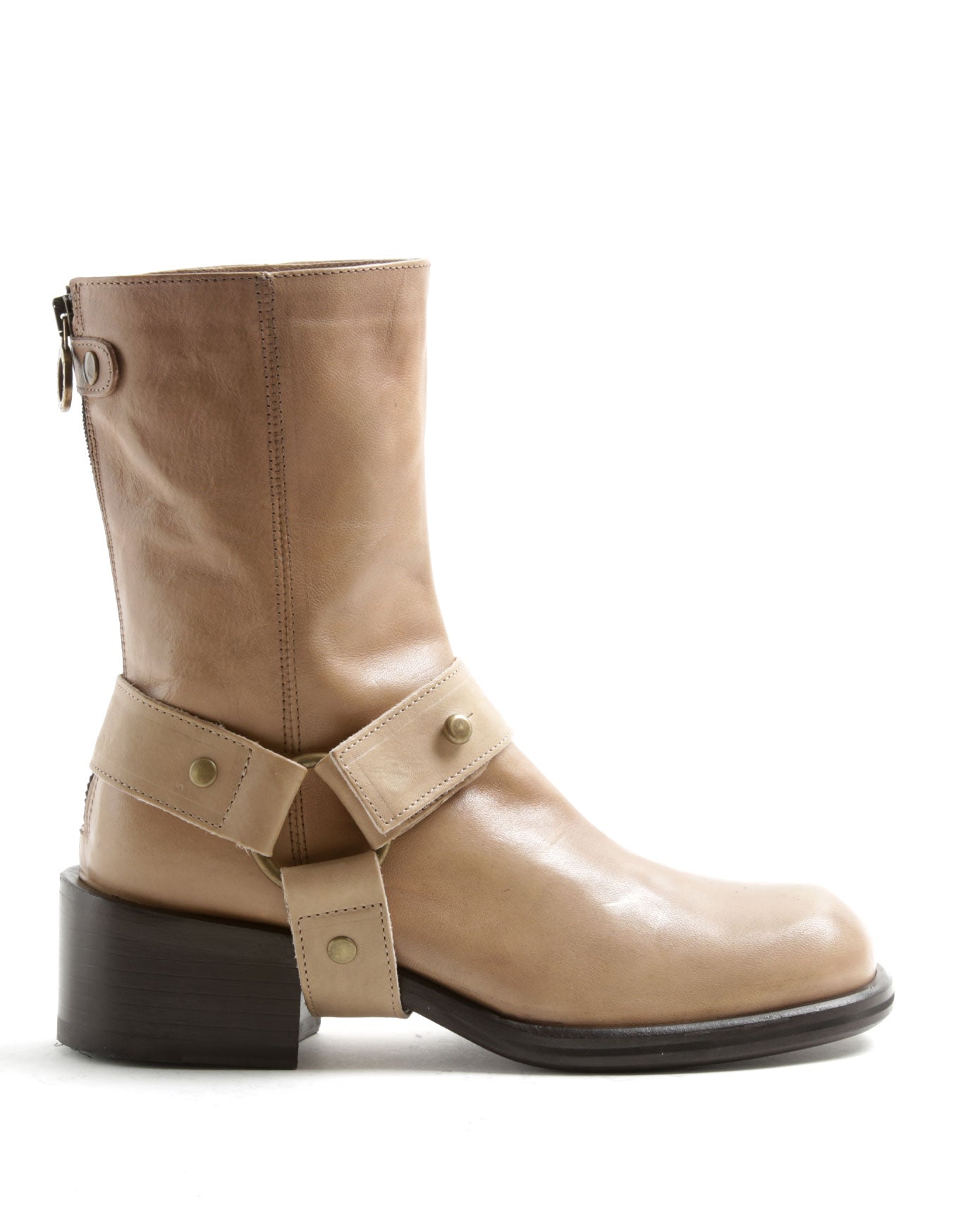 Fiorentini + Baker, MIX MENNY+, Women tall ankle boots with square toe and detachable harness in sand leather-Made in Italy-side