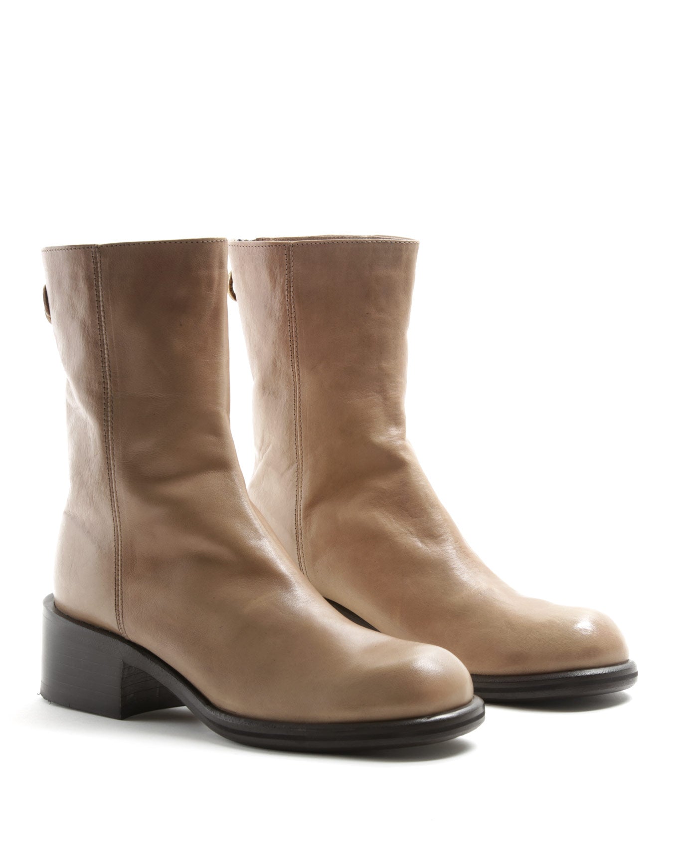 Fiorentini + Baker, MIX MENNY, Women tall ankle boots with rear zip, squared toe and 5cm heel in sand leather-Made in Italy-lateral