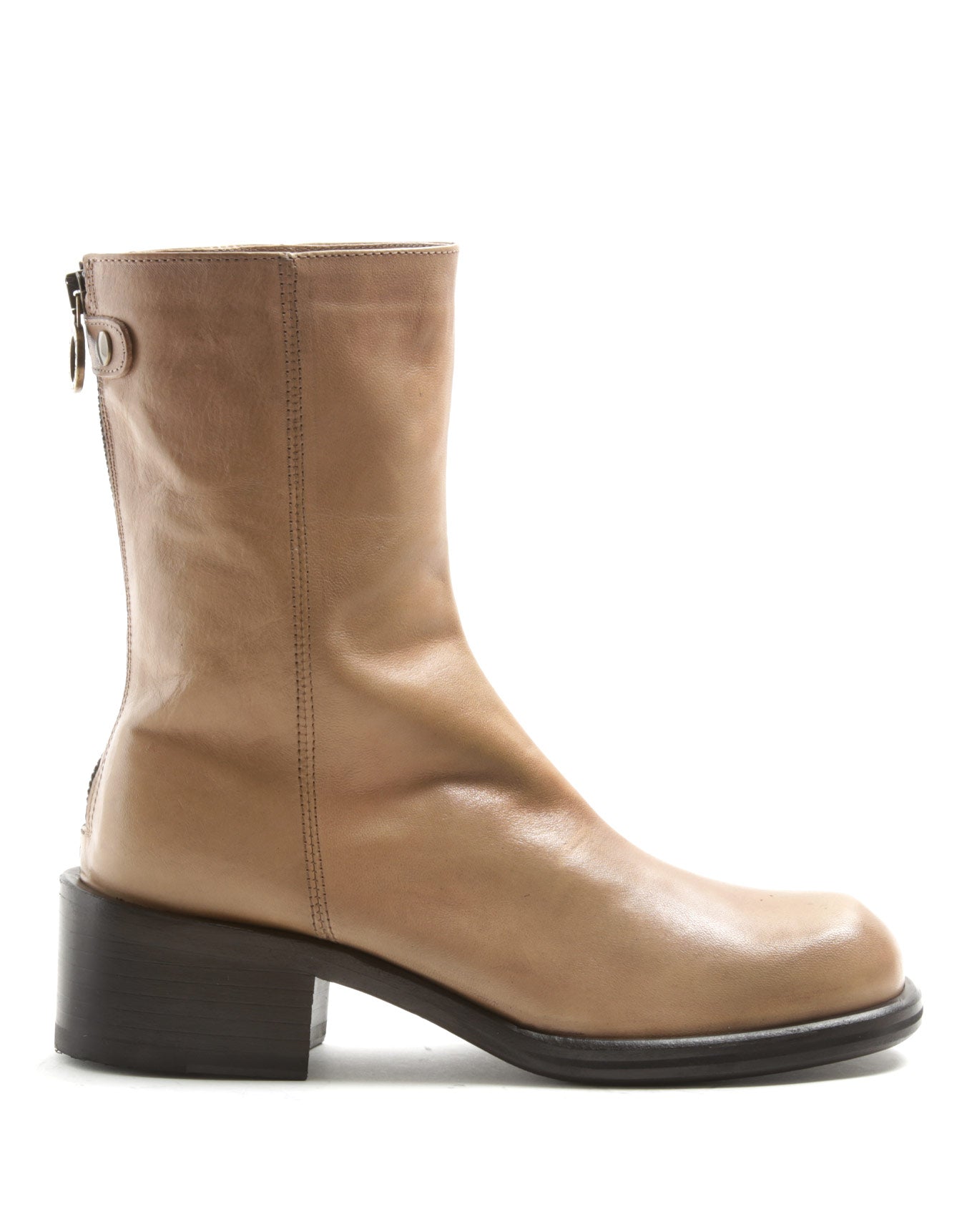 Fiorentini + Baker, MIX MENNY, Women tall ankle boots with rear zip, squared toe and 5cm heel in sand leather-Made in Italy-side