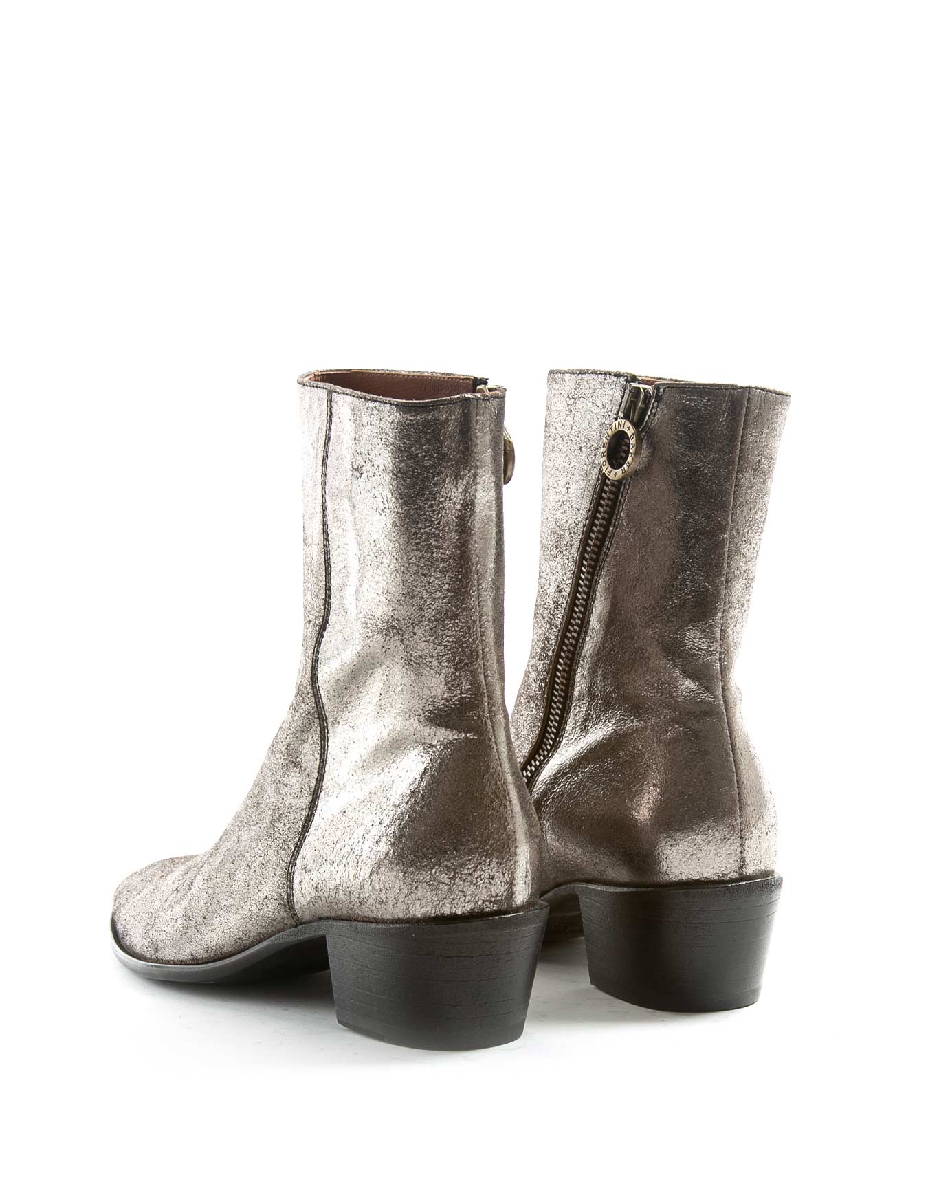 Fiorentini + Baker, MISTER MATT, Women tall ankle boots with slightly pointed toe and 5cm heel in silver leather-Made in Italy-back