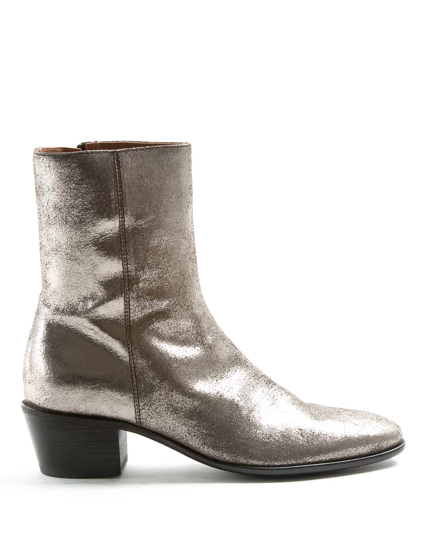 Fiorentini + Baker, MISTER MATT, Women tall ankle boots with slightly pointed toe and 5cm heel in silver leather-Made in Italy-side