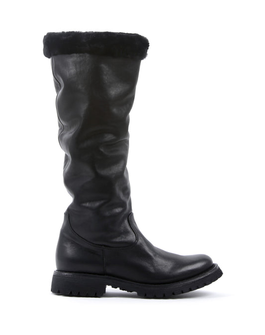 Fiorentini + Baker, ETERNITY MASSIVE M-ELLMO, Black leather women tall boots with shearling lining and thick rubber sole-Made in Italy-side