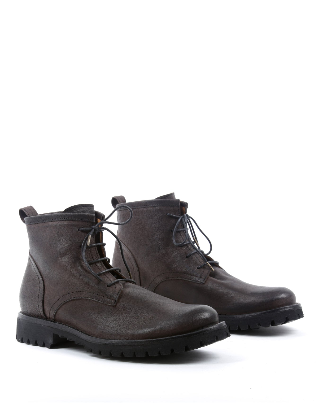 Fiorentini + Baker, ETERNITY MASSIVE M-EZRA, Brown leather lace-up ankle boots with thick rubber sole-Made in Italy-lateral