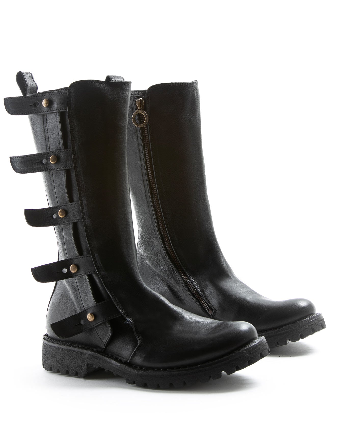 FIORENTINI + BAKER, ETERNITY MASSIVE M-ECSTA, Leather mid-calf boot with adjustable straps and thick rubber sole. Boots inspired by 70’s motocross footwear. Handcrafted by skilled artisans. Made in Italy. Made to last.