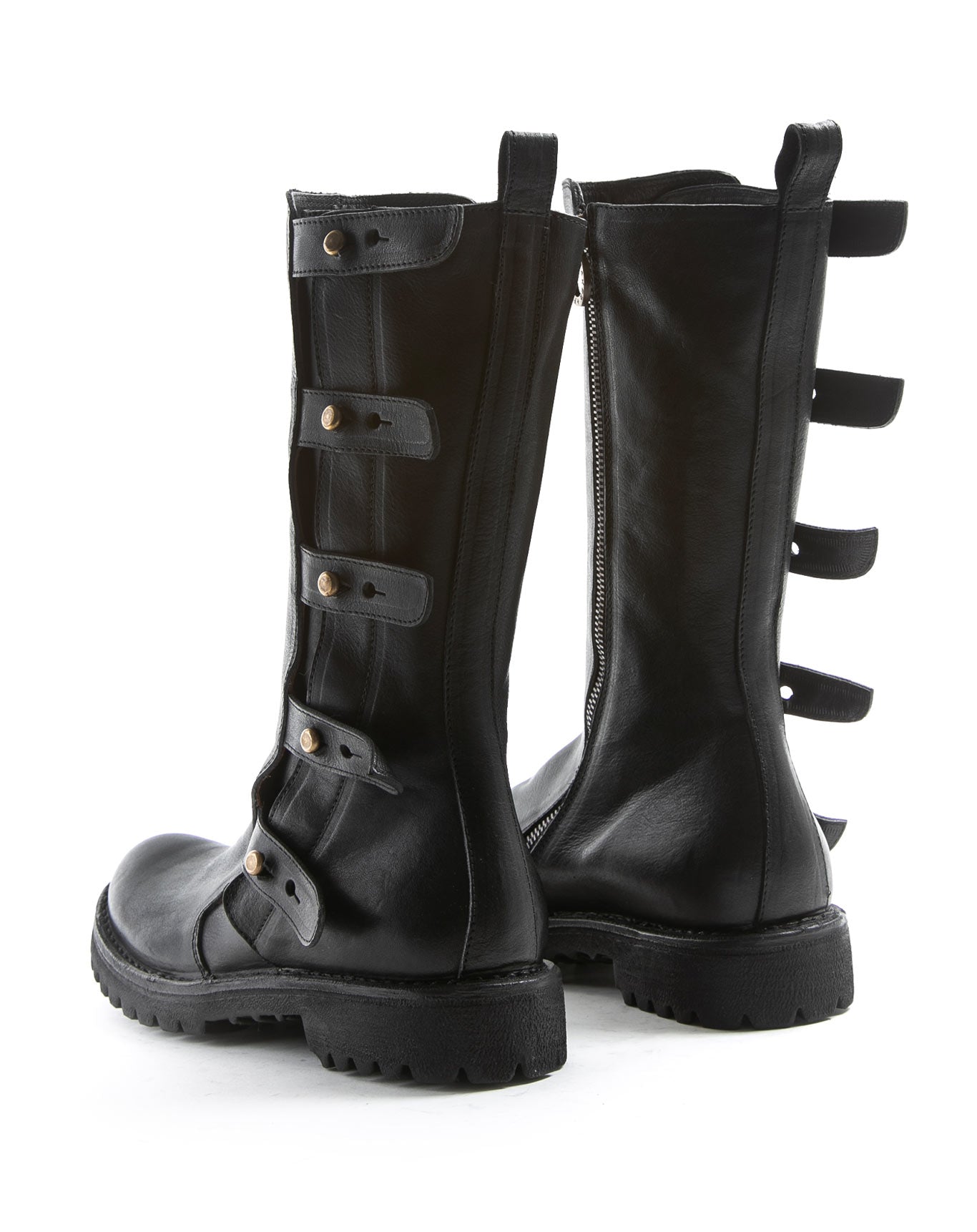 Fiorentini + Baker, ETERNITY MASSIVE M-ECSTA, Black leather mid-calf boots with adjustable straps and thick rubber sole- Made in Italy-back