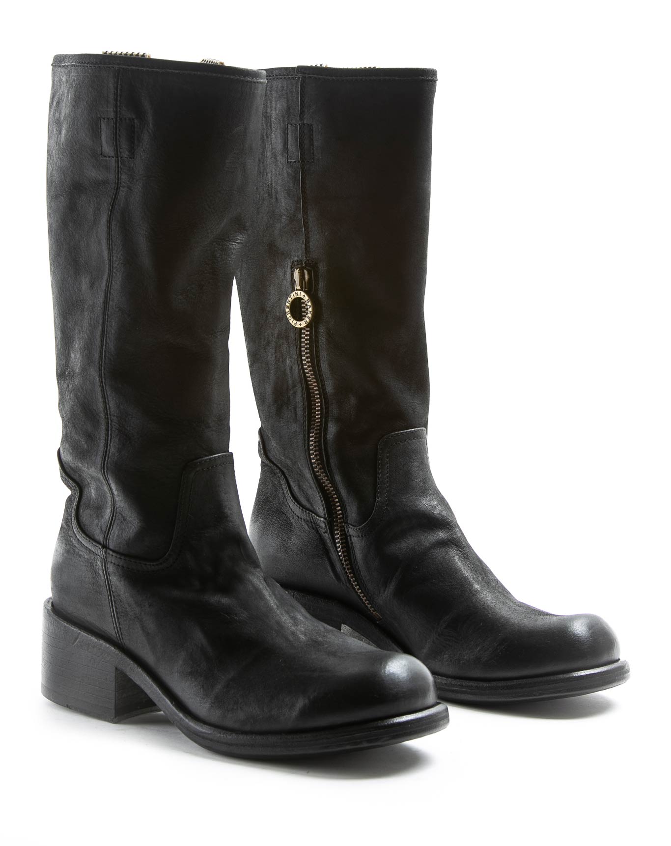 Fiorentini + Baker, MIX MOLLY, Black leather mid-calf boots with squared toe and 5cm heel-Made in Italy-lateral