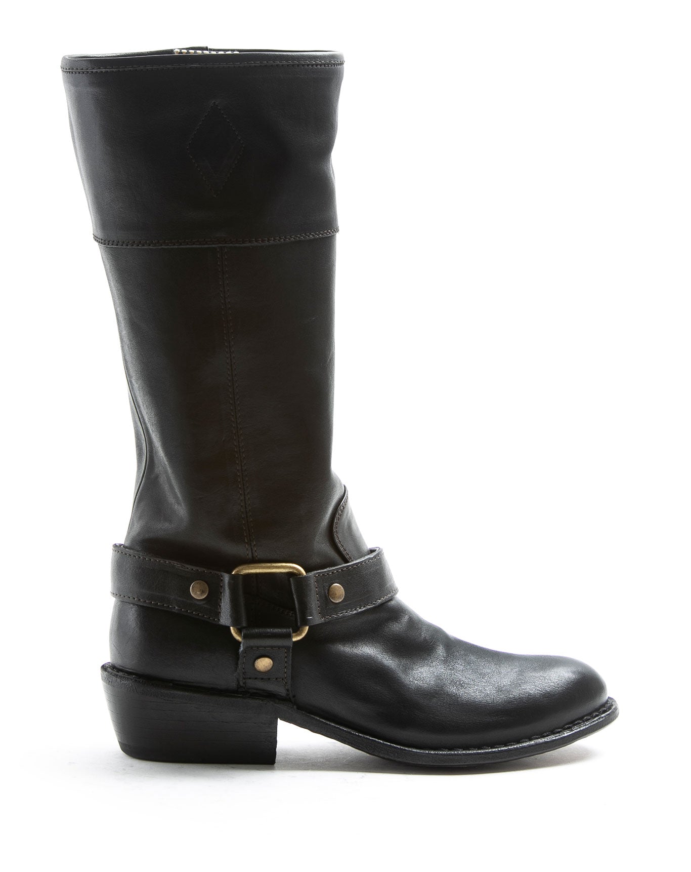 FIORENTINI + BAKER, ROCKER RIZ, Boot perfect for those who appreciate a blend of classic craftsmanship with an unmistakably edgy flair.  Leather knee-heigh boot with distinctive harness design. Handcrafted by skilled artisans. Made in Italy. Made to last.