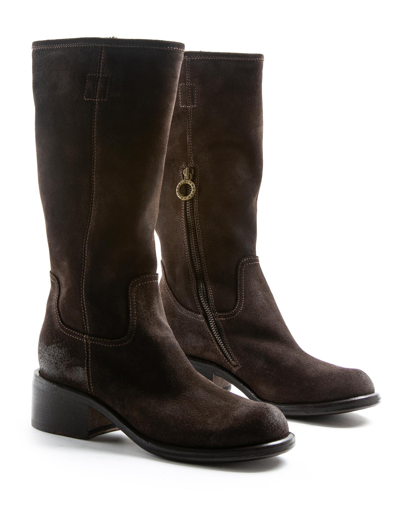 Fiorentini + Baker, MIX MOLLY, Brown suede mid-calf boots with squared toe and 5cm heel-Made in Italy-lateral