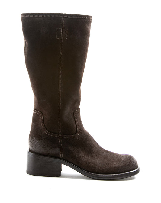 Fiorentini + Baker, MIX MOLLY, Brown suede mid-calf boots with squared toe and 5cm heel-Made in Italy-side