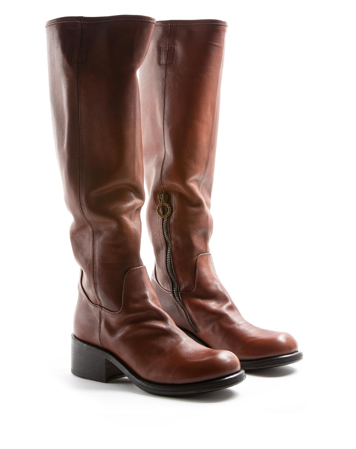 MIX MINK Brown leather pull on tall boots