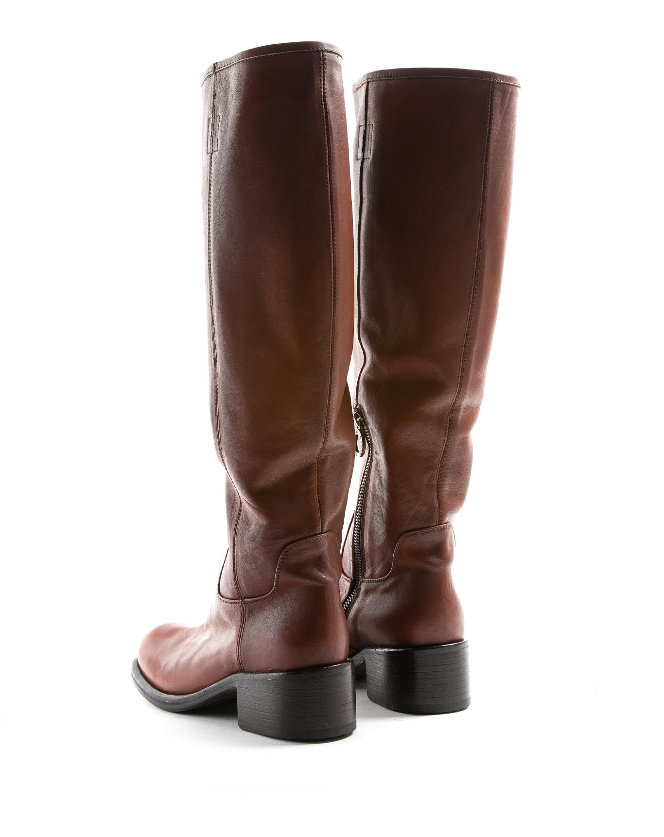 Fiorentini + Baker, MIX MINK, Brown leather knee high boots with inside zip, squared toe and 5cm heel-Made in Italy-back