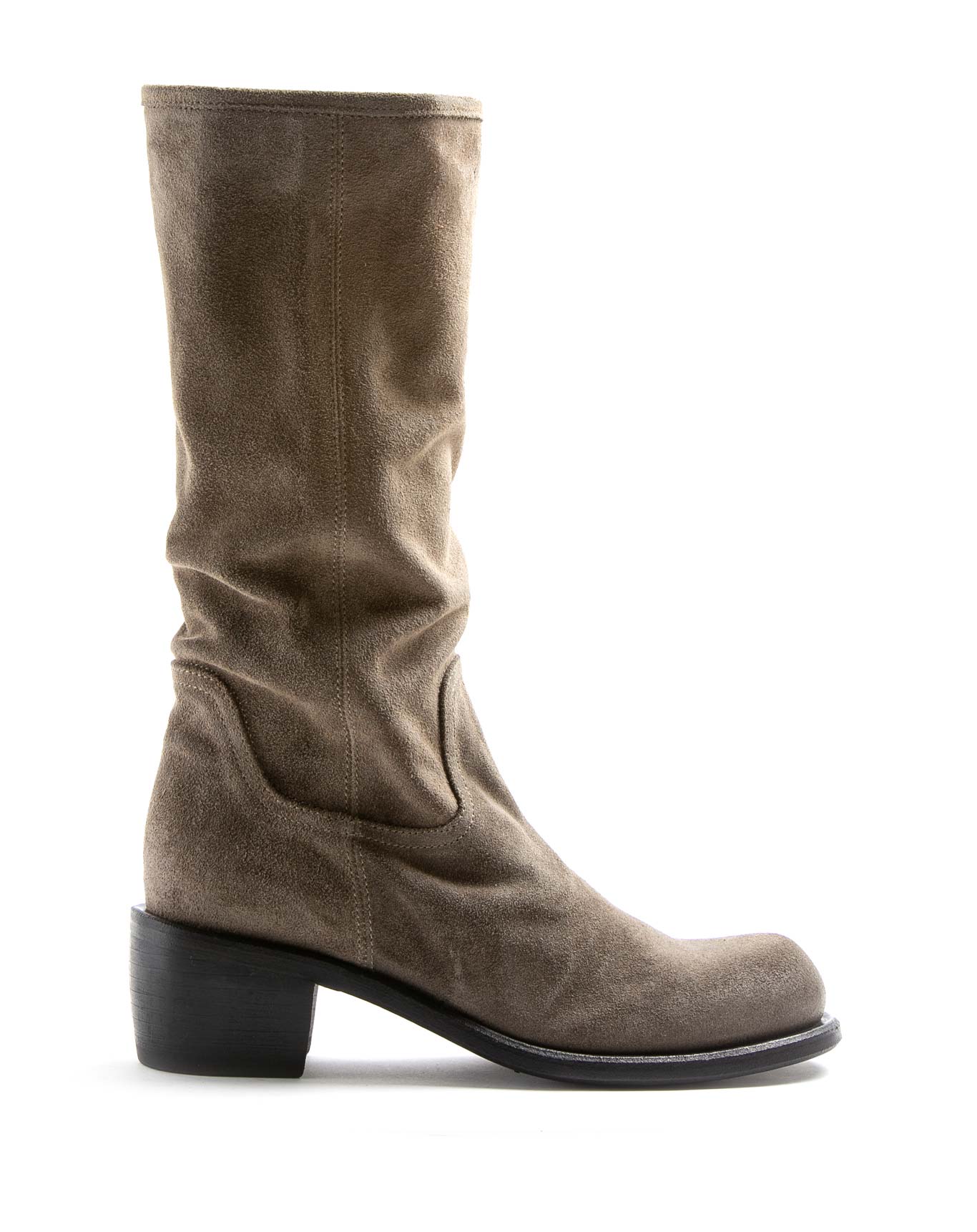 Fiorentini + Baker, MELLOW MOLLYS, Grey suede mid-calf boots with squared toe and 5cm heel-Made in Italy-side