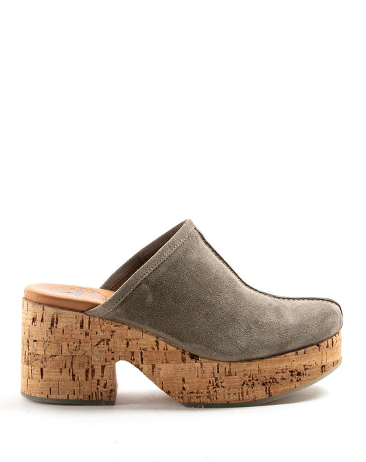 Fiorentini + Baker, DELITE DORE, Grey suede clogs with cork sole and 8cm heel-Made in Italy-side