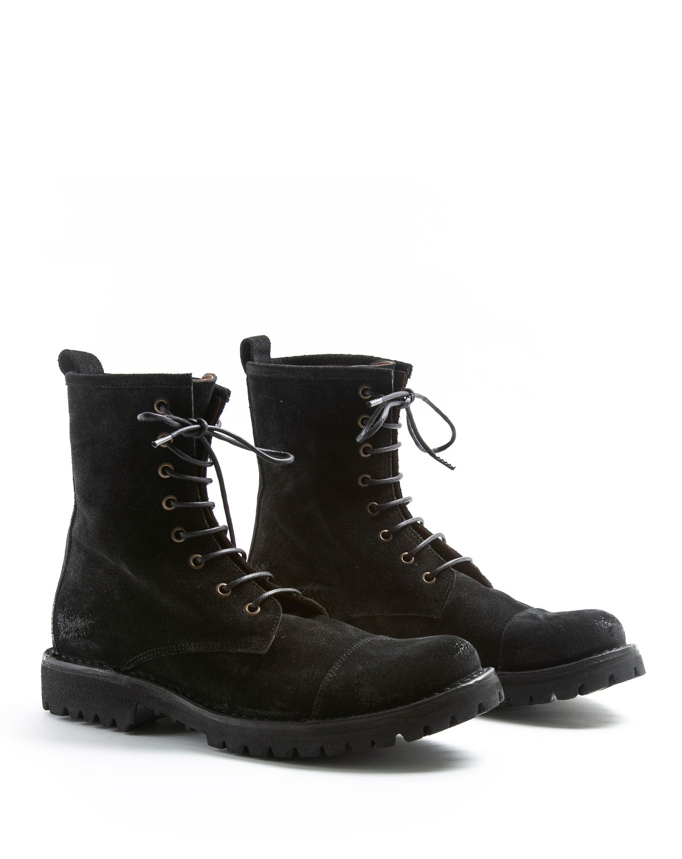 Fiorentini + Baker, ETERNITY MASSIVE M-EIGHT, Black suede lace-up military style men boots with thick rubber sole-Made in Italy-lateral