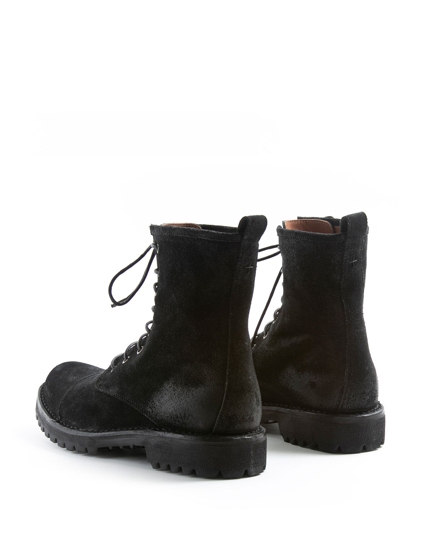 Fiorentini + Baker, ETERNITY MASSIVE M-EIGHT, Black suede lace-up military style men boots with thick rubber sole-Made in Italy-back