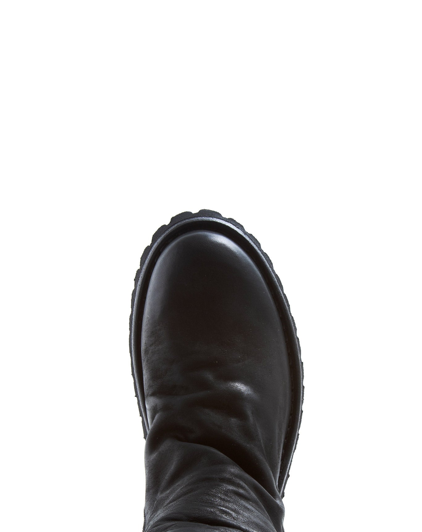 FIORENTINI + BAKER, ETERNITY MASSIVE M-ELLA, Black leather mid height boot with turn down cuff, rear zip and thick rubber sole. Handcrafted by skilled artisans. Made in Italy. Made to last.