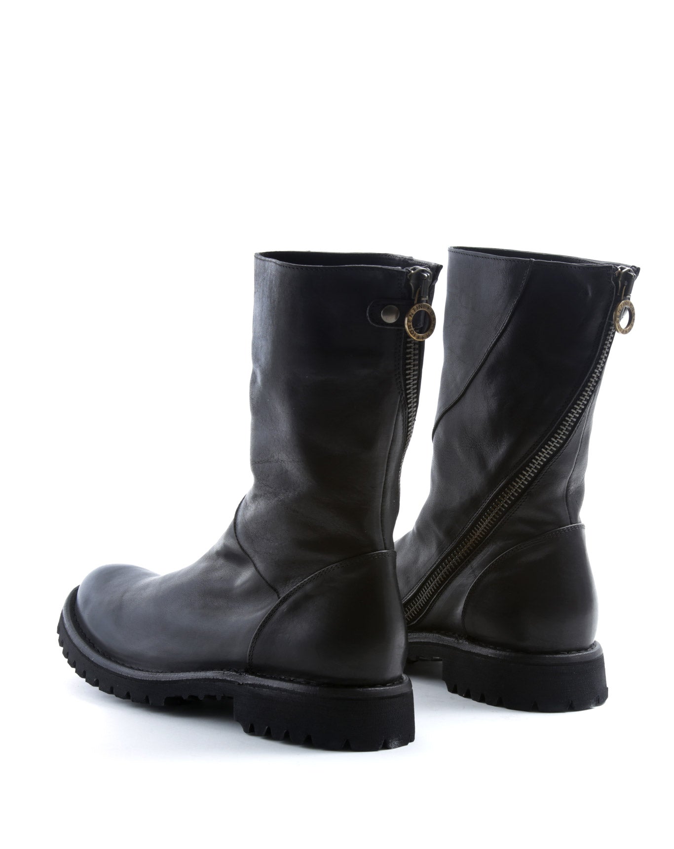 Fiorentini + Baker, ETERNITY MASSIVE M-EZEE, Black leather mid-calf boots with inside diagonal zip and thick rubber sole-Made in Italy-back