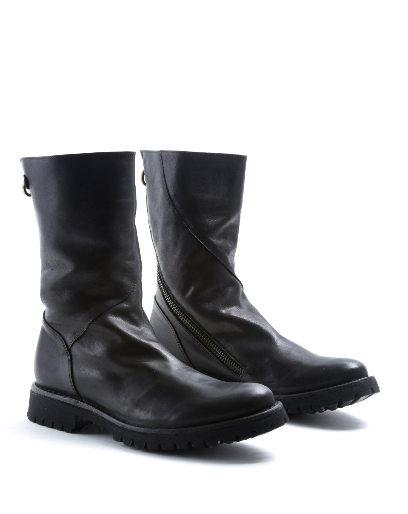 Fiorentini + Baker, ETERNITY MASSIVE M-EZEE, Black leather mid-calf boots with inside diagonal zip and thick rubber sole-Made in Italy-sole