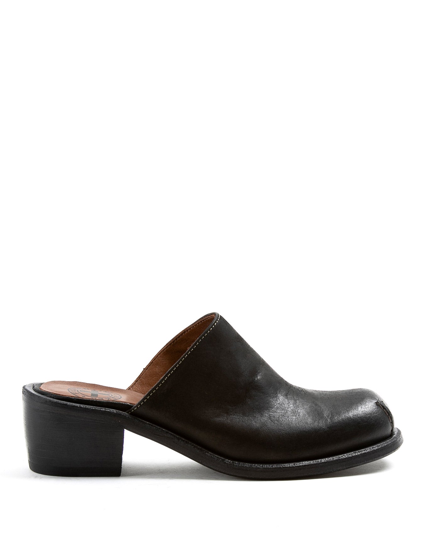 Fiorentini + Baker, MELLOW MIND,  Clog mules with squared toe and 4cm heel in reversed black leather-Made in Italy-side