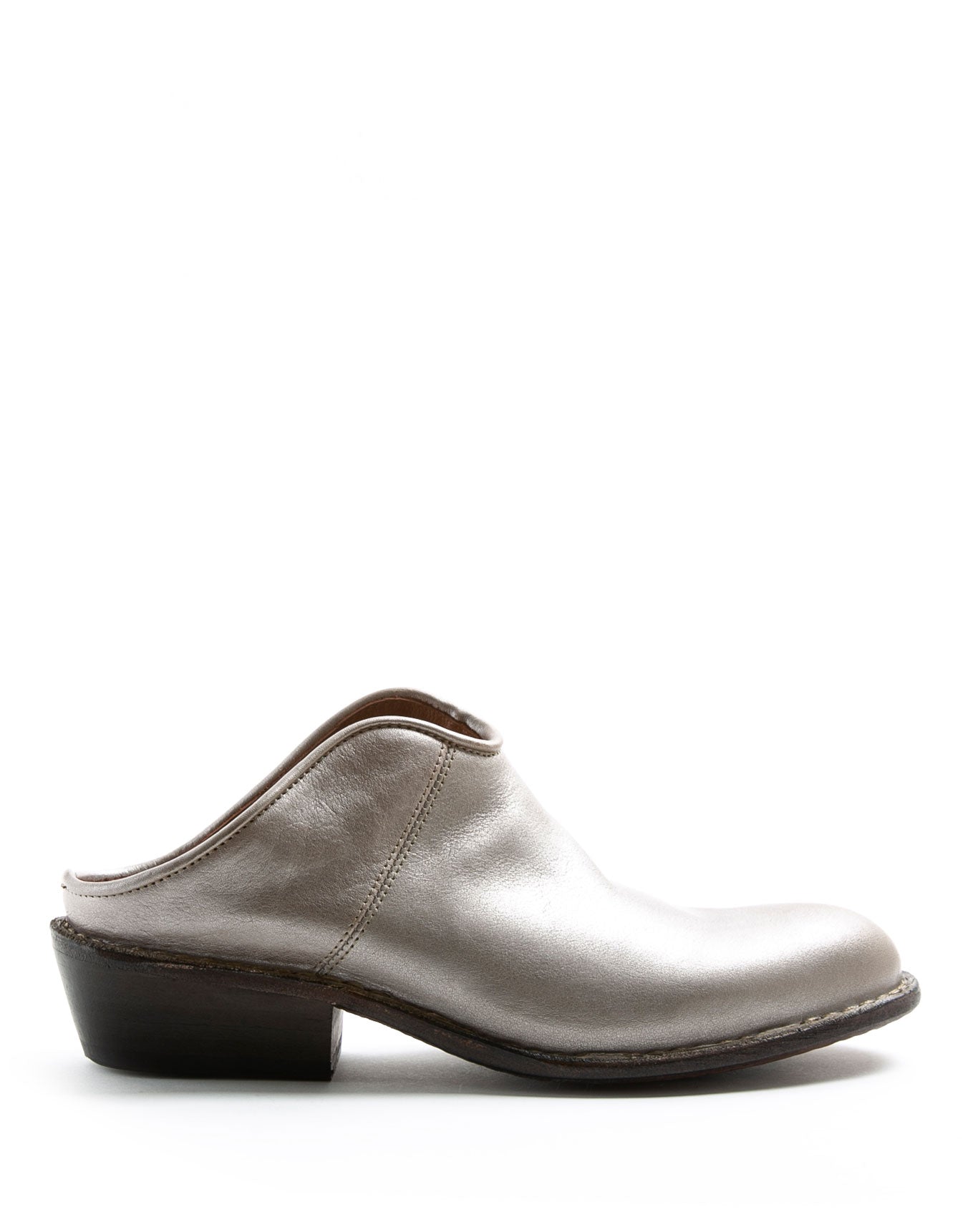 Fiorentini + Baker, ROCKER RENO, Silver leather mules with slightly pointed toe and 4.5cm heel-Made in Italy-side