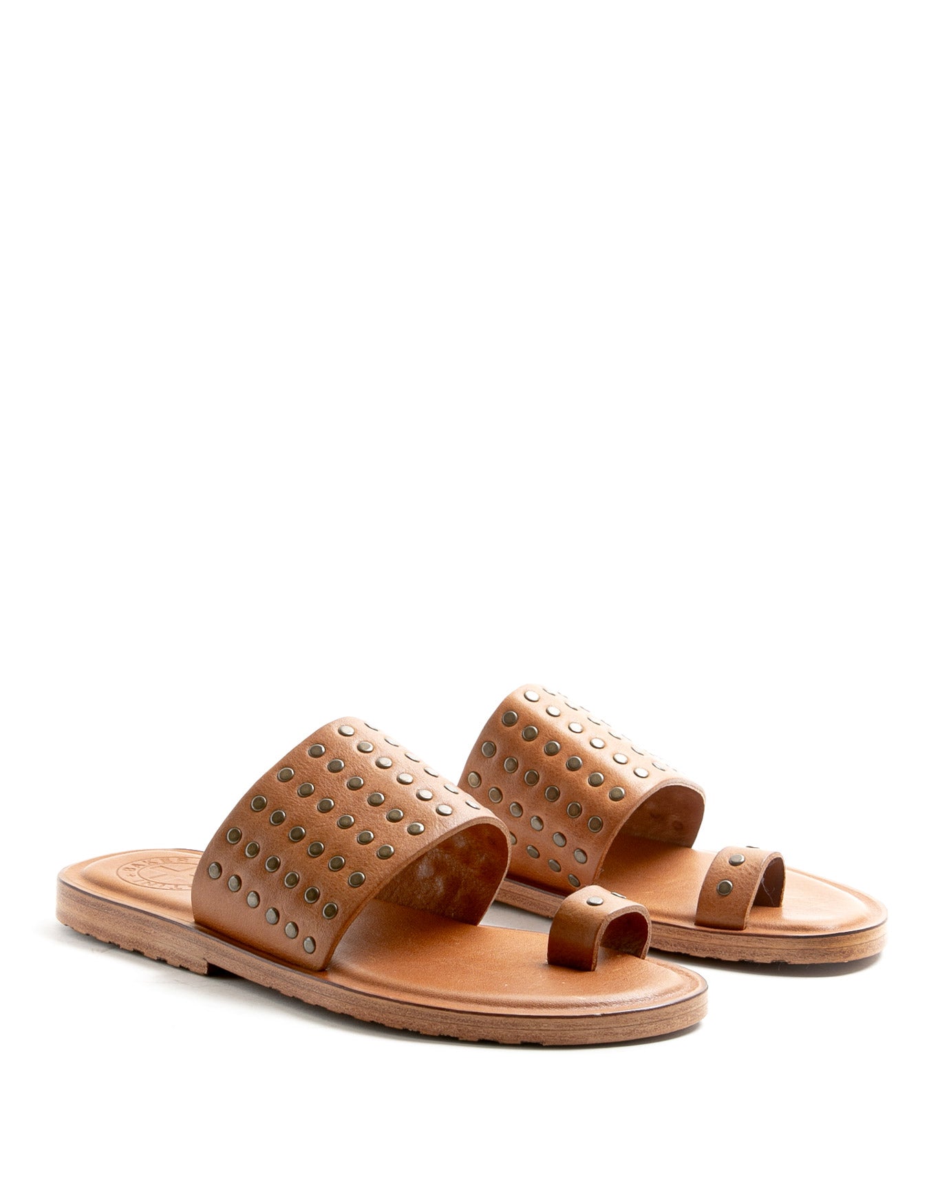 Fiorentini + Baker, ZANTE ZATTYS, Brown leather slip on sandals with studs-Made in Italy-lateral