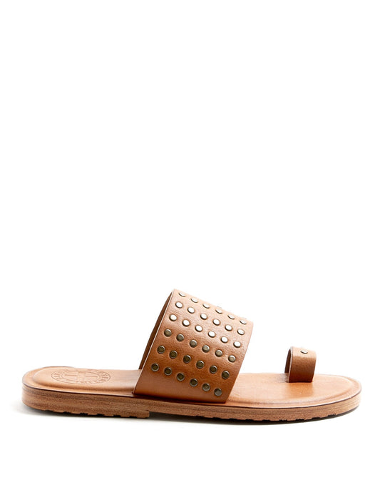 Fiorentini + Baker, ZANTE ZATTYS, Brown leather slip on sandals with studs-Made in Italy-side
