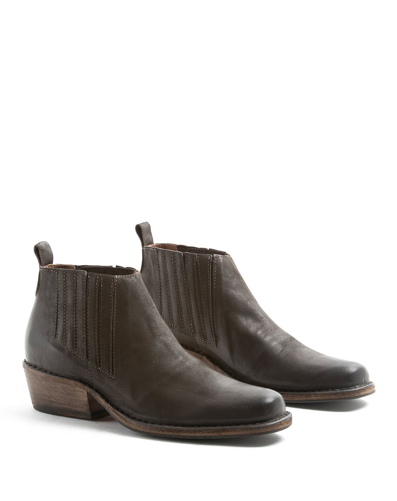 Fiorentini + Baker, CUBAN CLU, Women pull-on short ankle boots with Cuban heel and elasticated side panels in coffee brown leather-Made in Italy-lateral