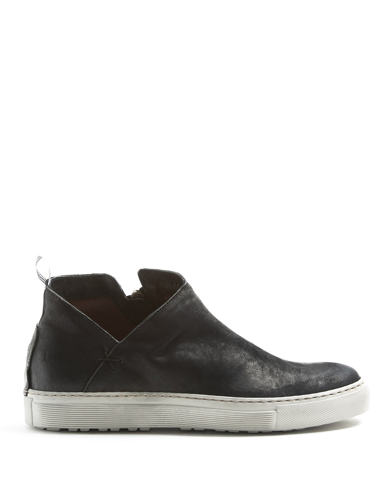 Fiorentini + Baker, BOLT BRIE, Asymmetric sneakers with inside zip in reversed black leather-Made in Italy-side