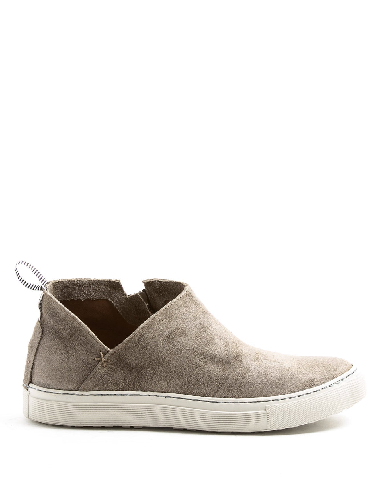 Fiorentini + Baker, BOLT BRIE, Taupe suede asymmetric sneakers with inside zip-Made in Italy-side