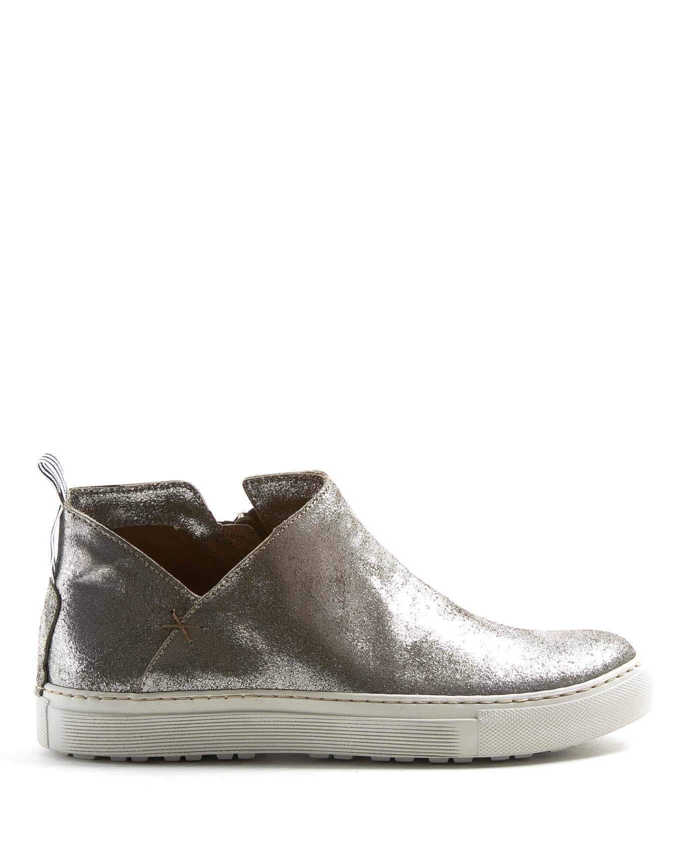 Fiorentini + Baker, BOLT BRIE, Asymmetric sneakers with inside zip in gunmetal leather-Made in Italy-side