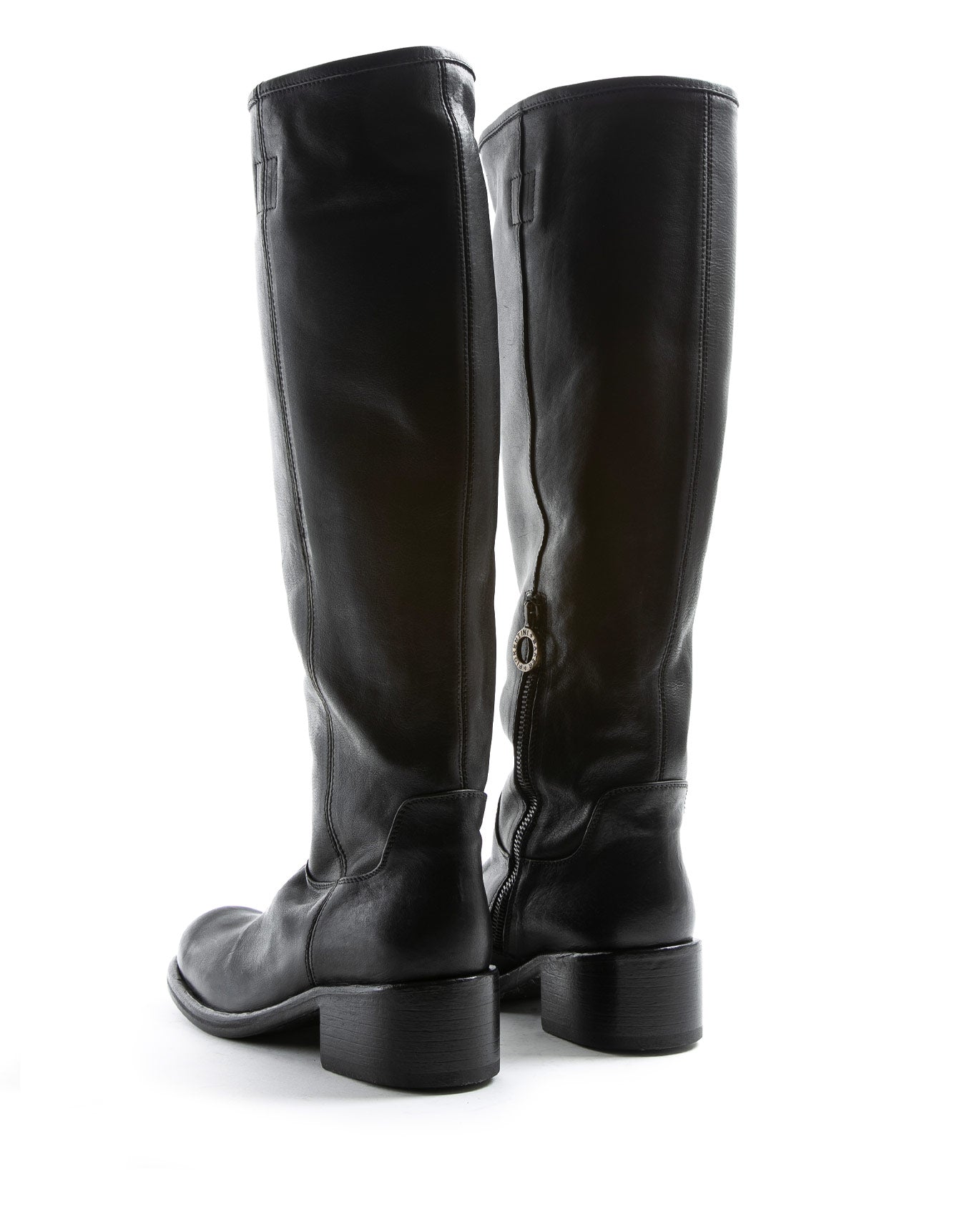 Fiorentini + Baker, MIX MINK, Black leather knee high boots with inside zip, squared toe and 5cm heel-Made in Italy-back