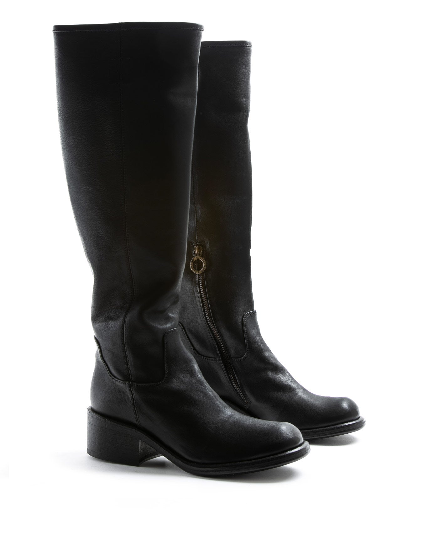 Fiorentini + Baker, MIX MINK, Black leather knee high boots with inside zip, squared toe and 5cm heel-Made in Italy-lateral