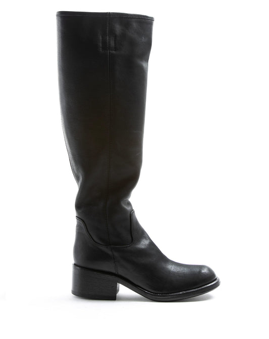 Fiorentini + Baker, MIX MINK, Black leather knee high boots with inside zip, squared toe and 5cm heel-Made in Italy-side