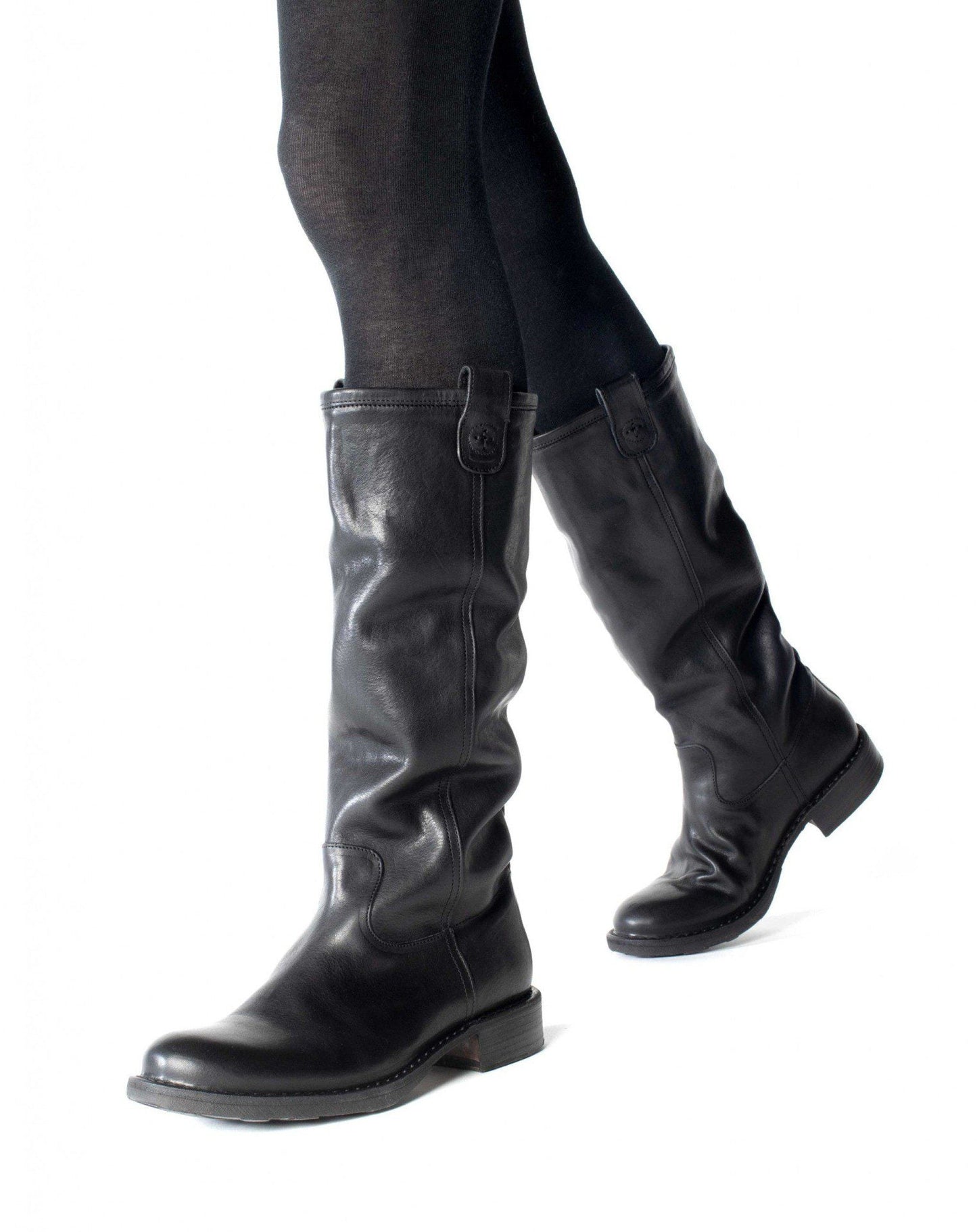 Fiorentini + Baker, ETERNITY EFFIE, Black leather pull-on boots. Classic knee high riding boots-Made in Italy-worn