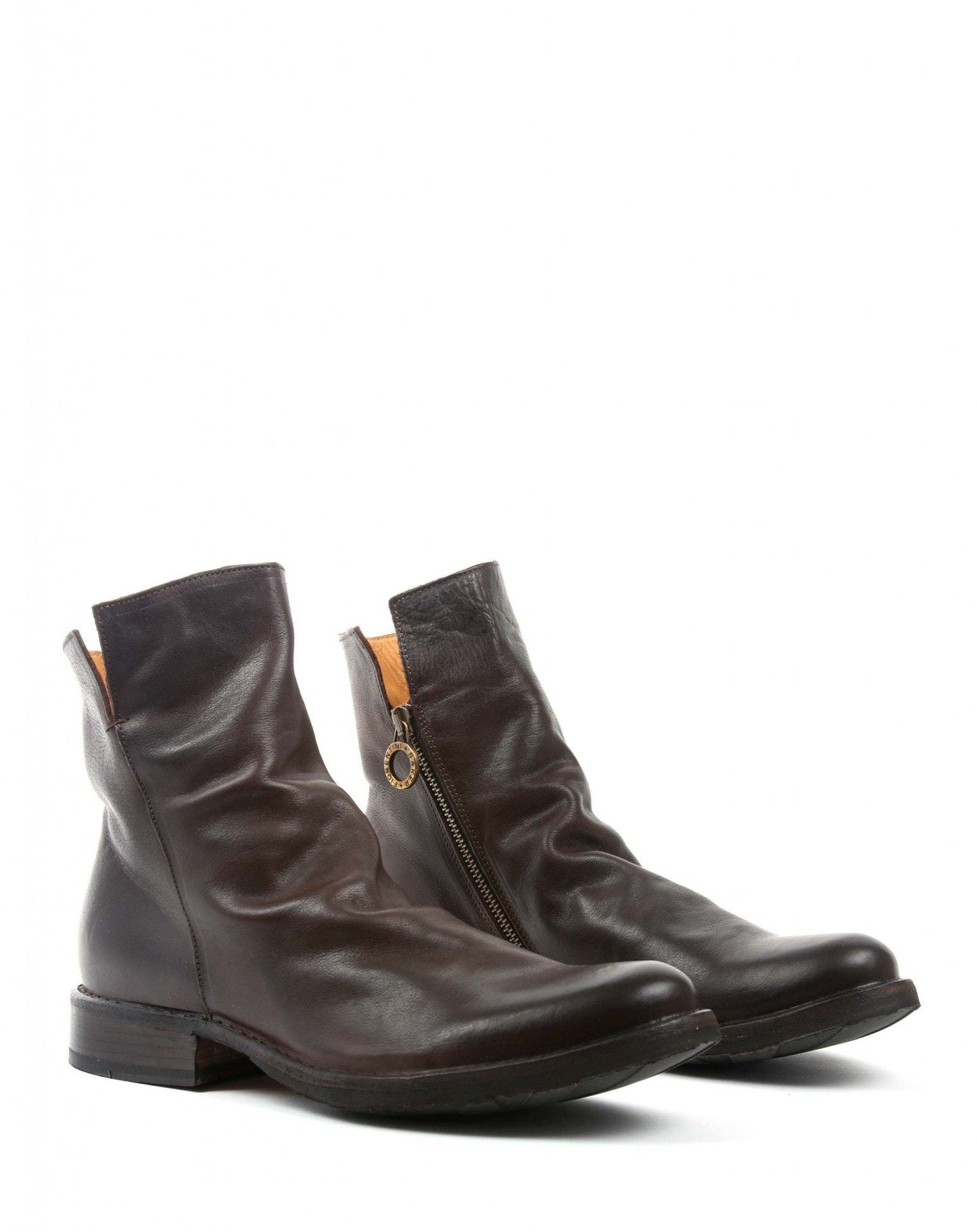 Fiorentini + Baker, ETERNITY ELF, Black smooth leather ankle boots with slightly ruched vamp and inside zip-Made in Italy-lateral