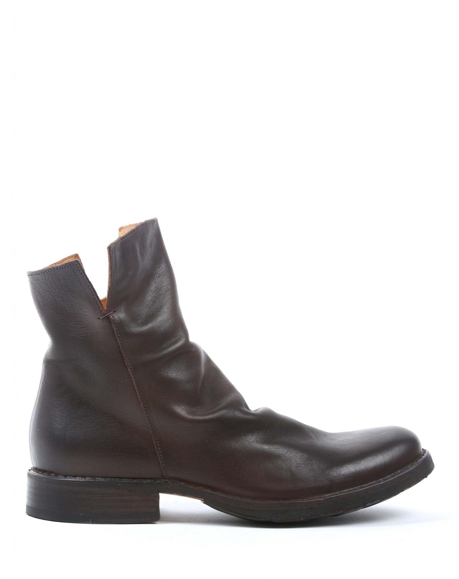 Fiorentini + Baker, ETERNITY ELF, Brown smooth leather ankle boots with slightly ruched vamp and inside zip-Made in Italy-side
